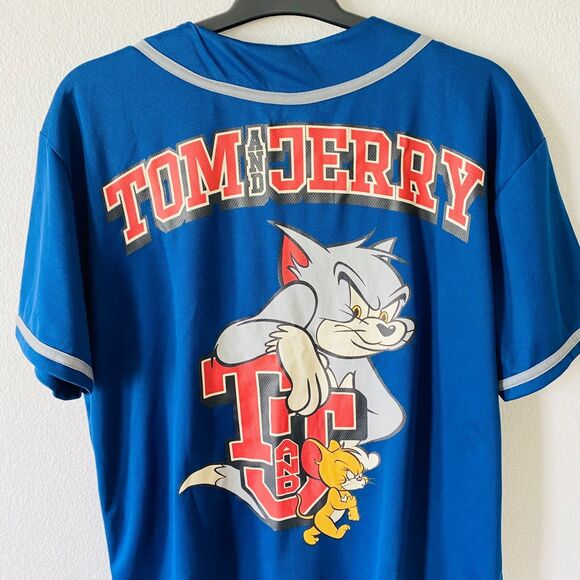 Tom‎ and Jerry Blue Baseball Jersey Men's Blue Graphic Print Size L - Picture 1 of 11
